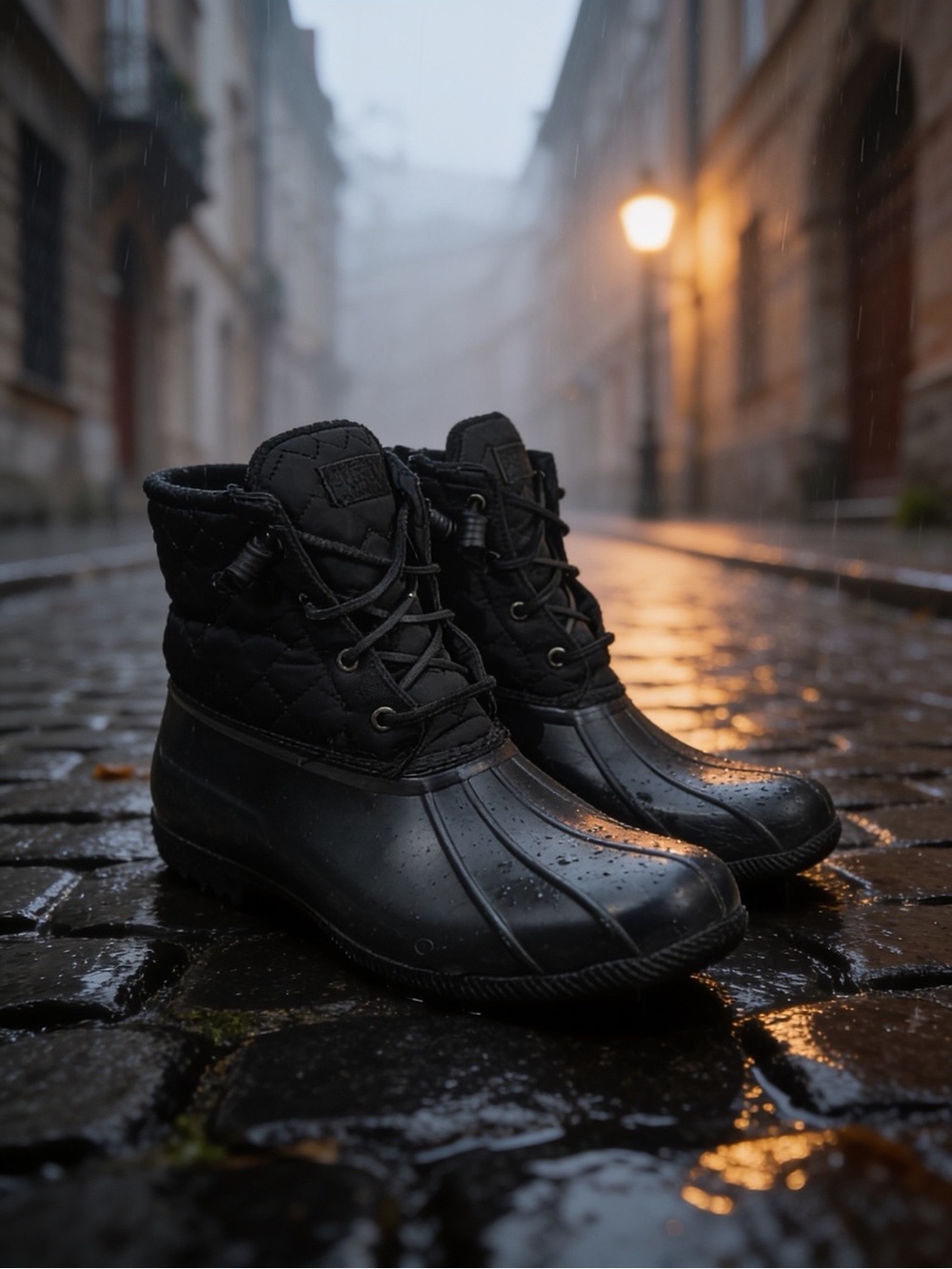 Sperry Black Quilted Waterproof Winter Rain Boots